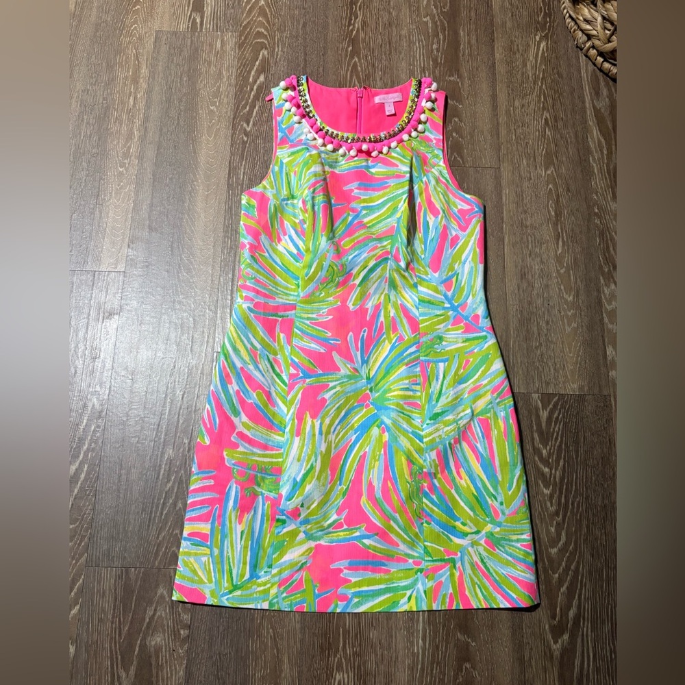 Lilly Pulitzer Mila Shift Dress Tiki Pink Royal Lime 
Size 4